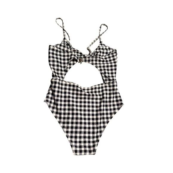 Shein One Piece Bathing Suit Black and White Gingham Print Size Medium NWOT - Picture 2 of 4